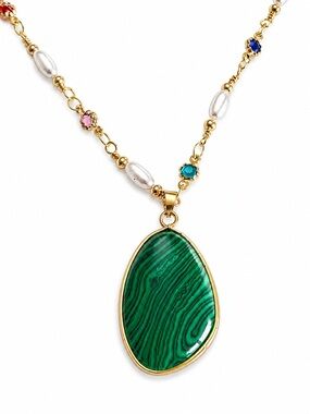 Genuine Malachite Transformation Gold Plated Healing Crystal Pendant Necklace

E